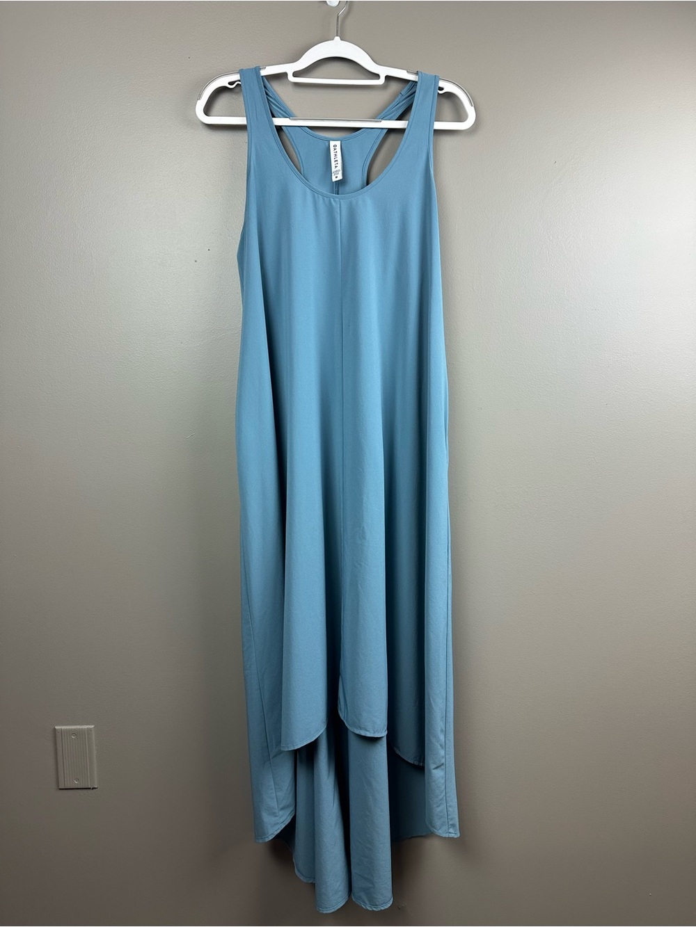 Athleta Presidio Dress Dusty Blue Racerback High-Low Maxi Pockets